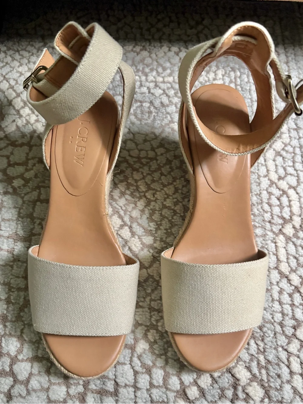 J. Crew Cream Strappy Canvas Espadrille Wedge Sandals